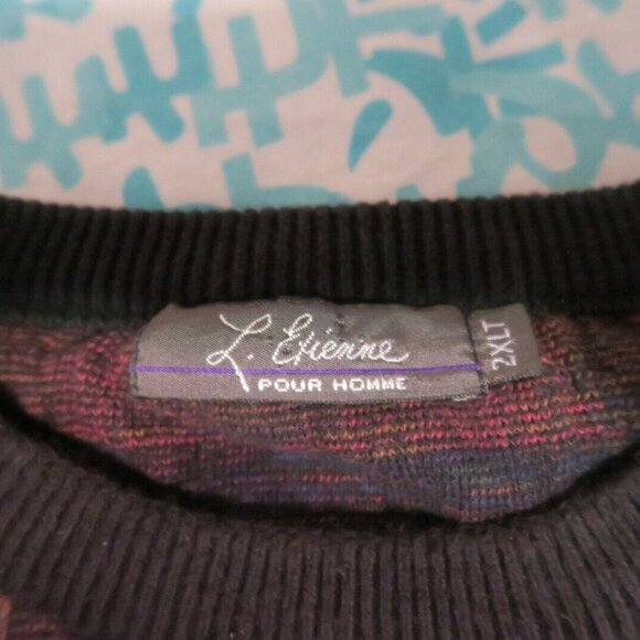 L. Etienne Pour Homme Geometric Patchwork Sweater Men’s Sz 2XLT Tall Made in USA - Picture 3 of 6